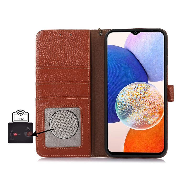 For Google Pixel 9 Pro Genuine Leather Litchi Texture RFID Leather Phone Case(Coffee)