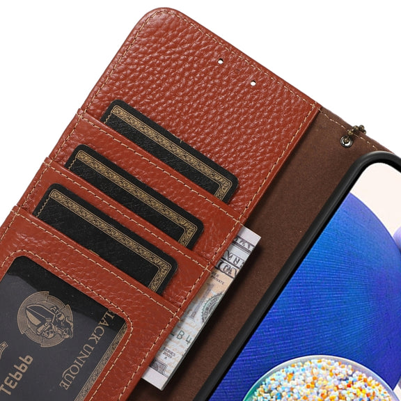 For Google Pixel 9 Pro Genuine Leather Litchi Texture RFID Leather Phone Case(Coffee)
