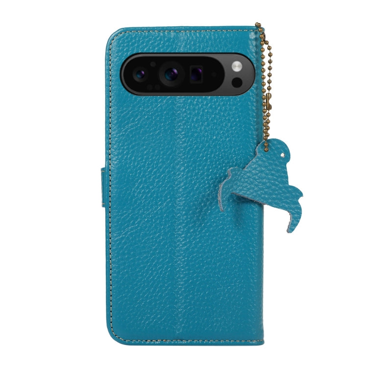 For Google Pixel 10 Pro / 9 Pro Genuine Leather Litchi Texture RFID Leather Phone Case(Blue)