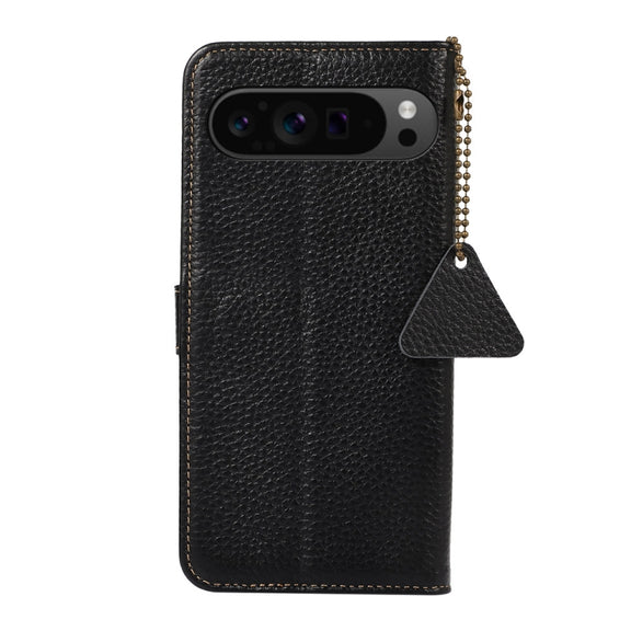 For Google Pixel 9 Pro Genuine Leather Litchi Texture RFID Leather Phone Case(Black)