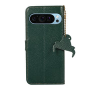 For Google Pixel 9 Genuine Leather Litchi Texture RFID Leather Phone Case(Green)