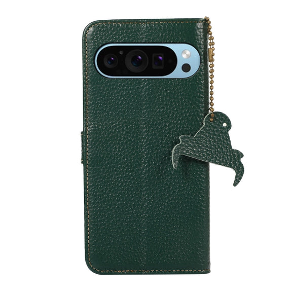 For Google Pixel 9 Genuine Leather Litchi Texture RFID Leather Phone Case(Green)
