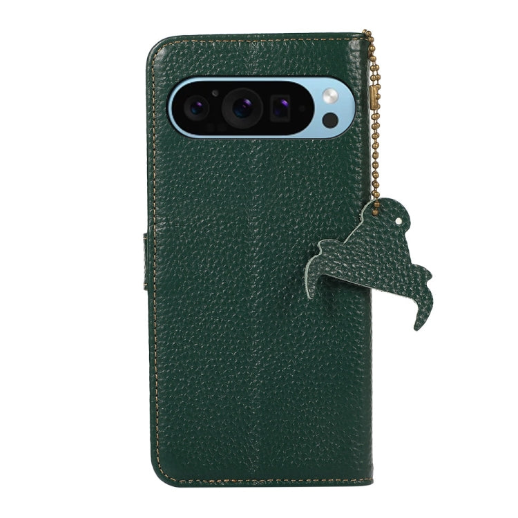 For Google Pixel 9 Genuine Leather Litchi Texture RFID Leather Phone Case(Green)
