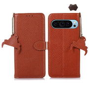 For Google Pixel 9 Genuine Leather Litchi Texture RFID Leather Phone Case(Coffee)
