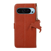 For Google Pixel 9 Genuine Leather Litchi Texture RFID Leather Phone Case(Coffee)