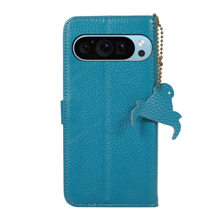 For Google Pixel 10 / 9 Genuine Leather Litchi Texture RFID Leather Phone Case(Blue)