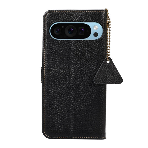 For Google Pixel 10 / 9 Genuine Leather Litchi Texture RFID Leather Phone Case(Black)