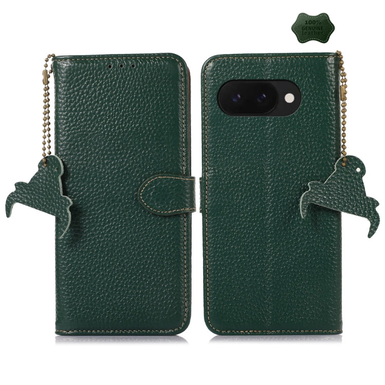 For Google Pixel 9a Genuine Leather Litchi Texture RFID Leather Phone Case(Green)