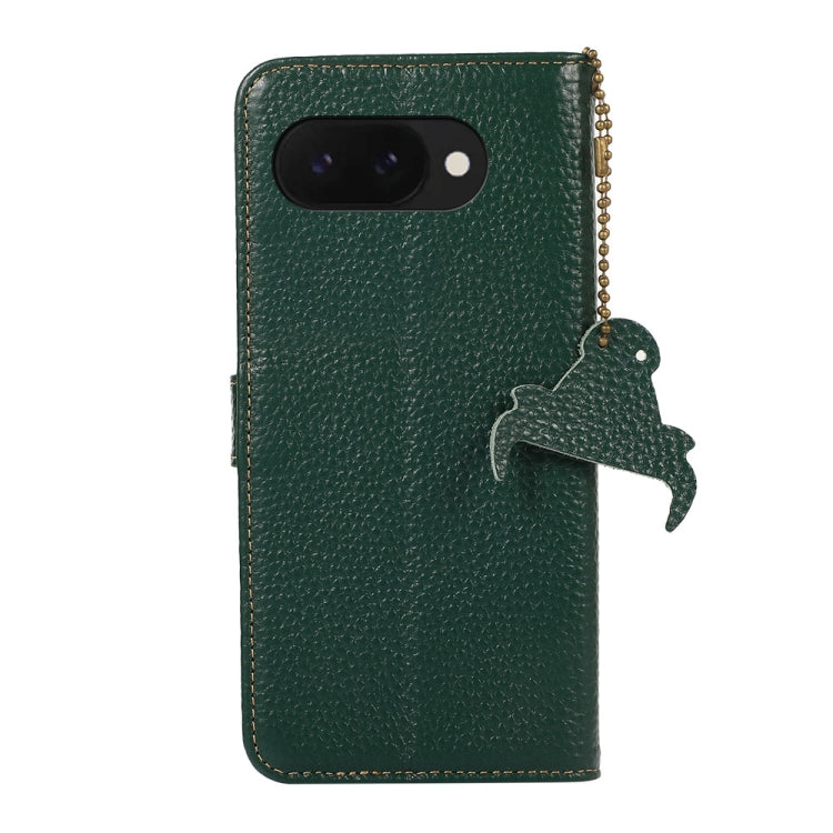 For Google Pixel 9a Genuine Leather Litchi Texture RFID Leather Phone Case(Green)