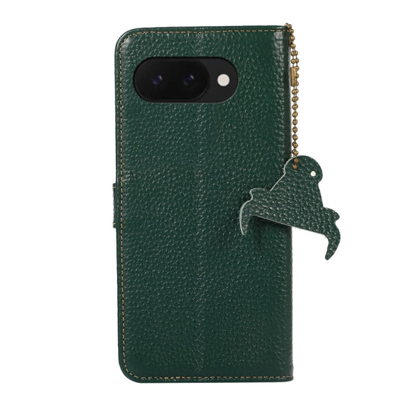 For Google Pixel 9a Genuine Leather Litchi Texture RFID Leather Phone Case(Green)