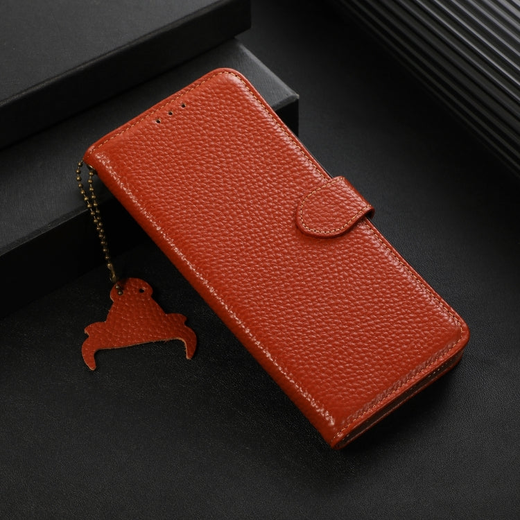 For Google Pixel 9a Genuine Leather Litchi Texture RFID Leather Phone Case(Coffee)