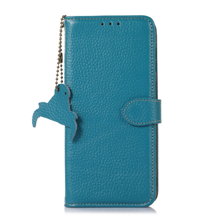 For Google Pixel 9a Genuine Leather Litchi Texture RFID Leather Phone Case(Blue)