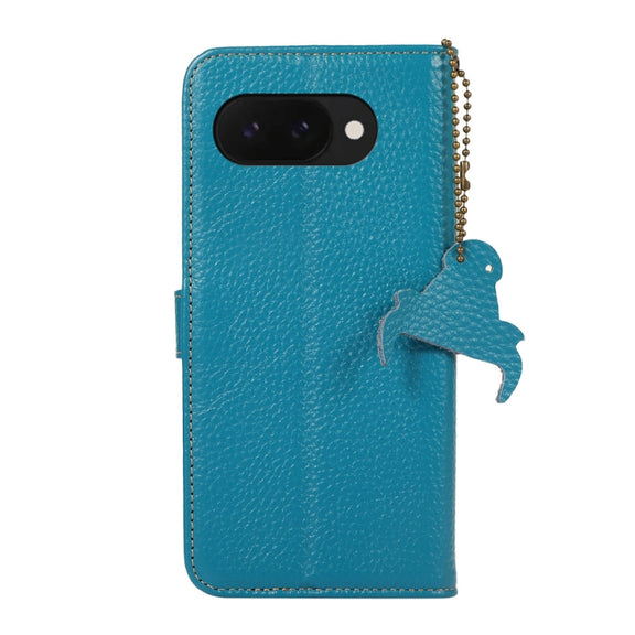 For Google Pixel 9a Genuine Leather Litchi Texture RFID Leather Phone Case(Blue)