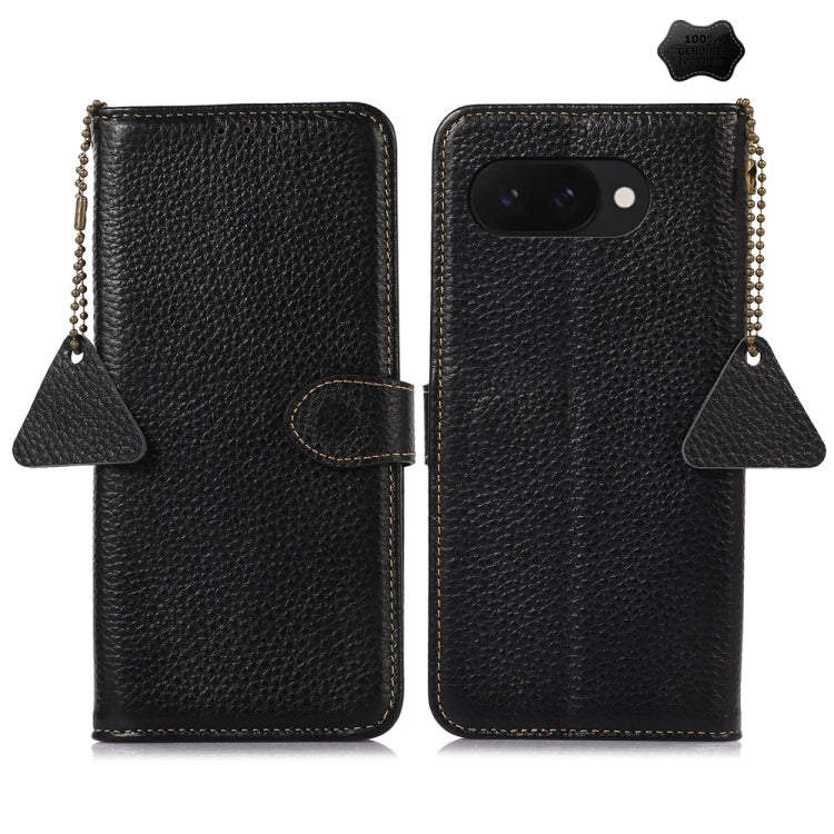 For Google Pixel 9a Genuine Leather Litchi Texture RFID Leather Phone Case(Black)