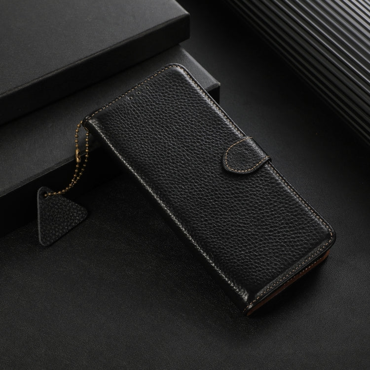 For Google Pixel 9a Genuine Leather Litchi Texture RFID Leather Phone Case(Black)