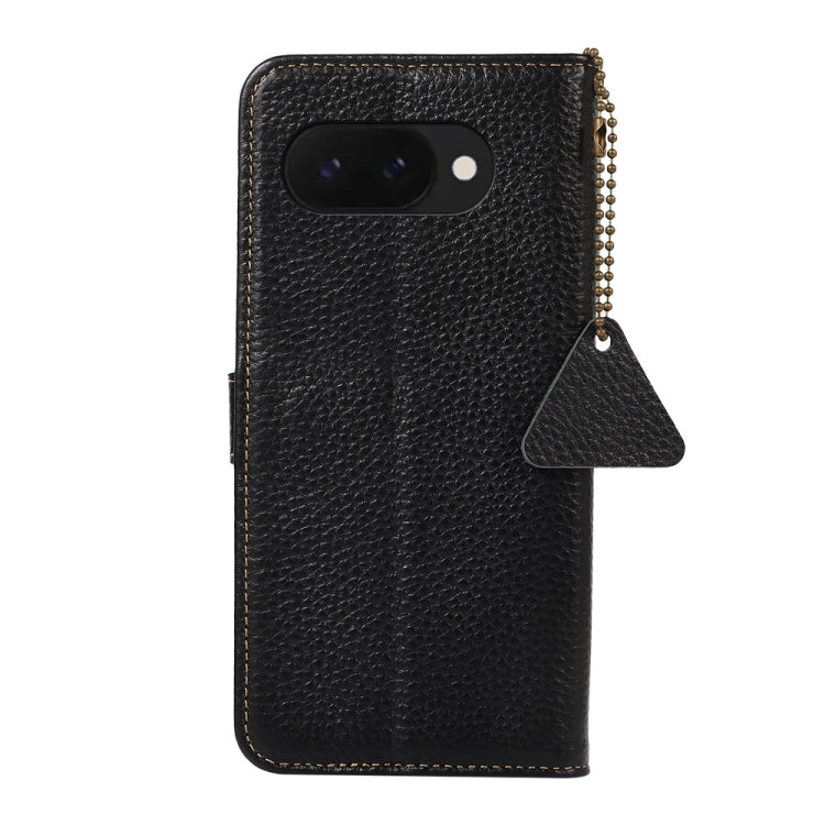 For Google Pixel 9a Genuine Leather Litchi Texture RFID Leather Phone Case(Black)
