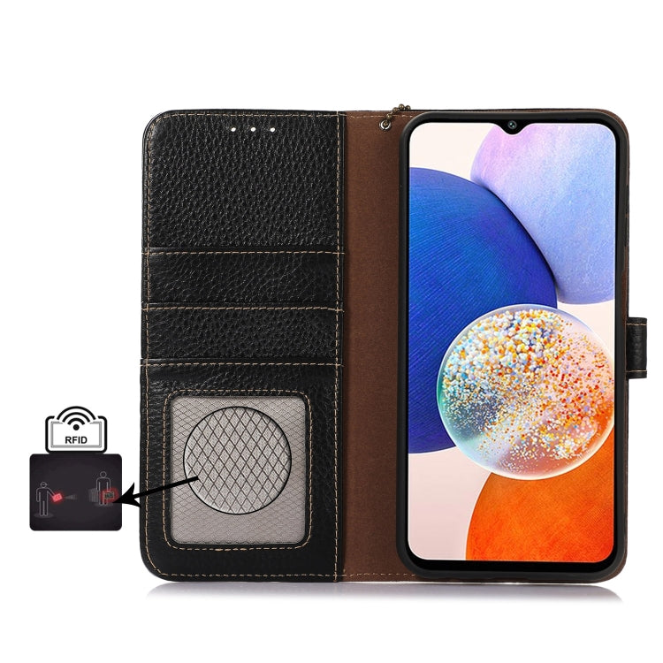 For Google Pixel 9a Genuine Leather Litchi Texture RFID Leather Phone Case(Black)