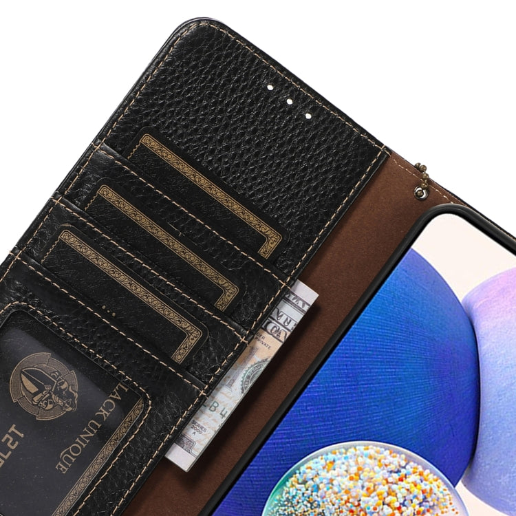 For Google Pixel 9a Genuine Leather Litchi Texture RFID Leather Phone Case(Black)