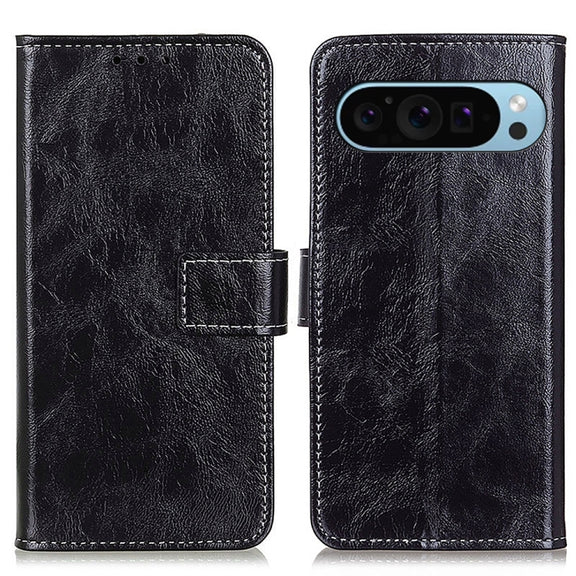 For Google Pixel 9 Retro Crazy Horse Texture Flip Leather Phone Case(Black)