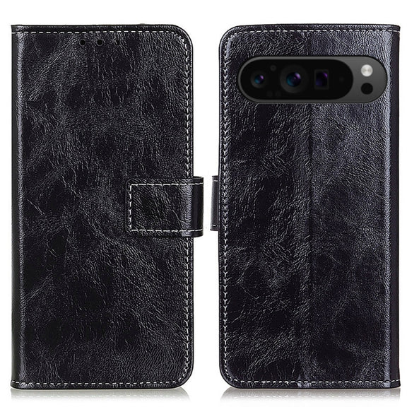 For Google Pixel 10 Pro / 9 Pro Retro Crazy Horse Texture Flip Leather Phone Case(Black)