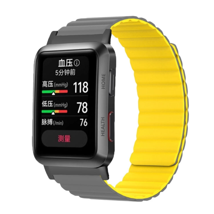 For Huawei Watch D Magnetic Silicone Watch Band(Grey Yellow)