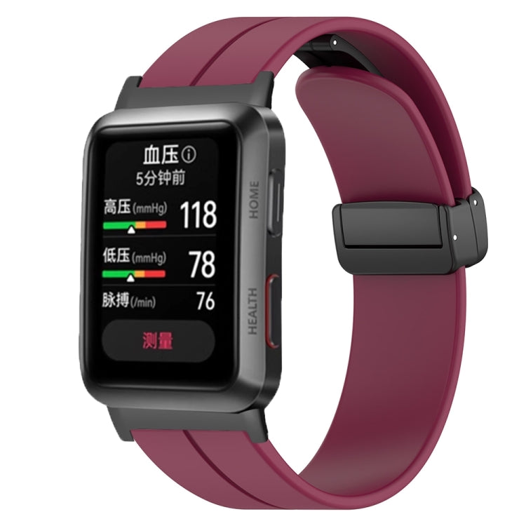 For Huawei Watch D Solid Color Folding Magnetic Buckle Silicone Watch Band(Wine Red)