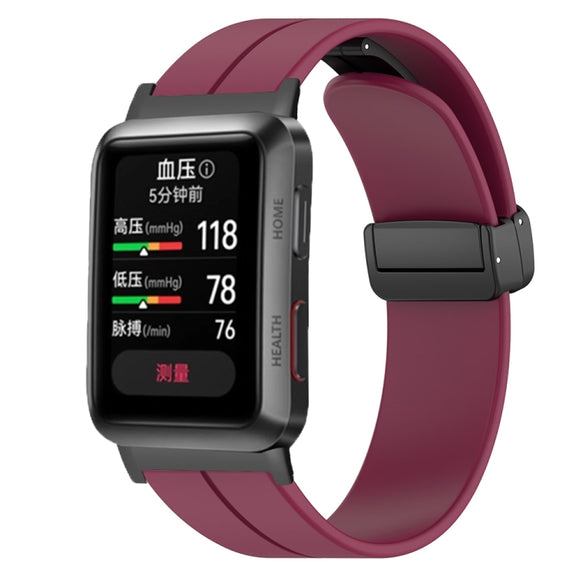 For Huawei Watch D Solid Color Folding Magnetic Buckle Silicone Watch Band(Wine Red)