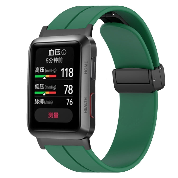 For Huawei Watch D Solid Color Folding Magnetic Buckle Silicone Watch Band(Army Green)