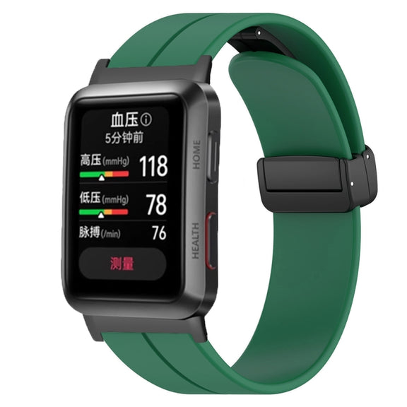 For Huawei Watch D Solid Color Folding Magnetic Buckle Silicone Watch Band(Army Green)