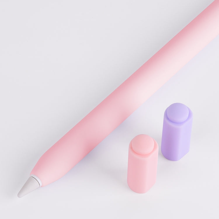 For Apple Pencil (USB-C) Double Cap Contrasting Color Silicone Protective Case(Pink)