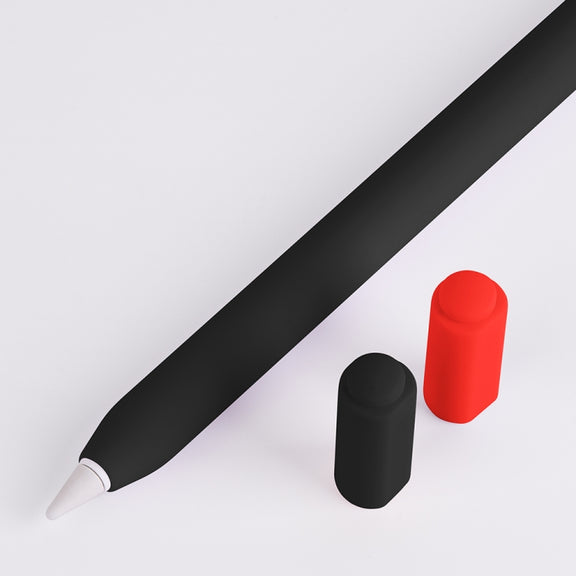 For Apple Pencil (USB-C) Double Cap Contrasting Color Silicone Protective Case(Black)