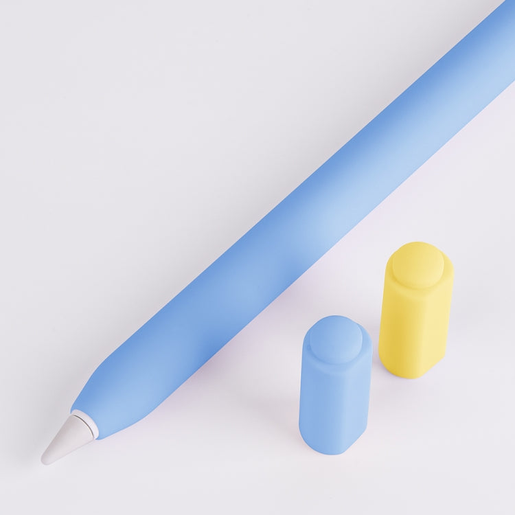 For Apple Pencil (USB-C) Double Cap Contrasting Color Silicone Protective Case(Sky Blue)