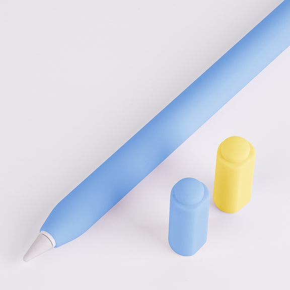 For Apple Pencil (USB-C) Double Cap Contrasting Color Silicone Protective Case(Sky Blue)