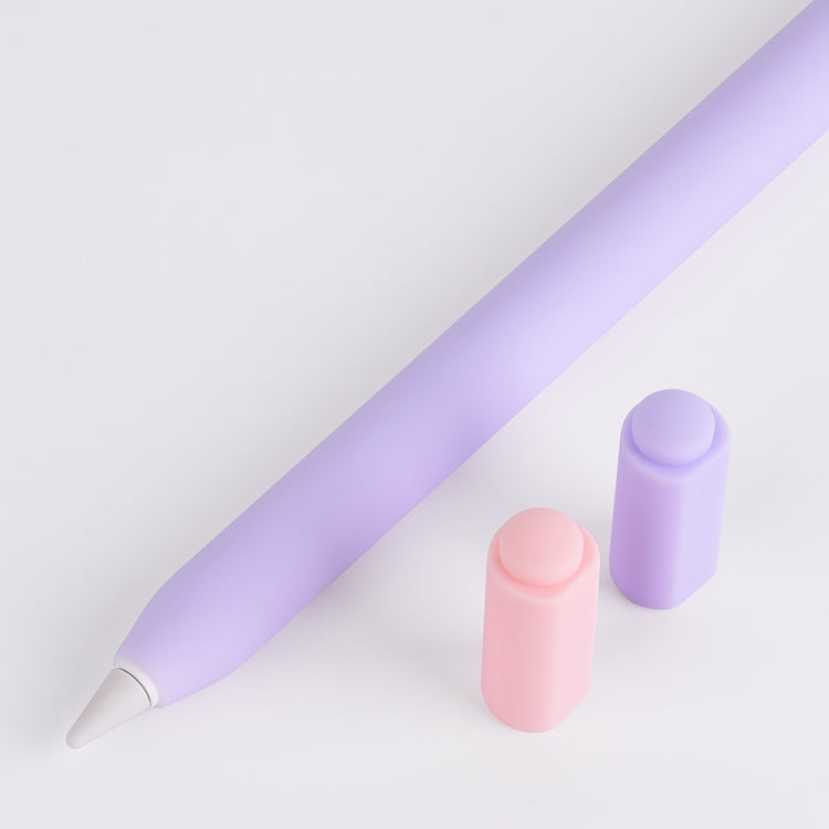 For Apple Pencil (USB-C) Double Cap Contrasting Color Silicone Protective Case(Lavender Grey)