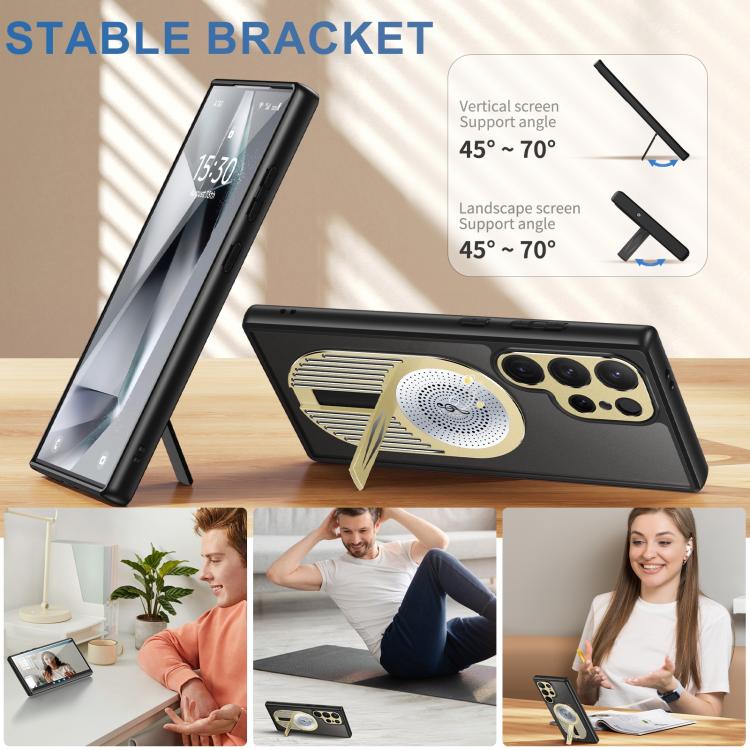 For Samsung Galaxy S25 Ultra 5G Heat Dissipation Aromatherapy MagSafe Holder Phone Case(Gold)