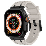 For Apple Watch Ultra 2 49mm Stone Grain Liquid Silicone Watch Band(Black Starlight)