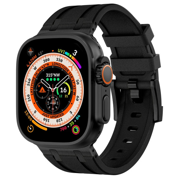For Apple Watch Ultra 49mm Stone Grain Liquid Silicone Watch Band(Black Black)