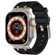 For Apple Watch Ultra 49mm Stone Grain Liquid Silicone Watch Band(Titanium Black)