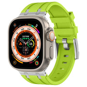 For Apple Watch Ultra 49mm Stone Grain Liquid Silicone Watch Band(Silver Green)