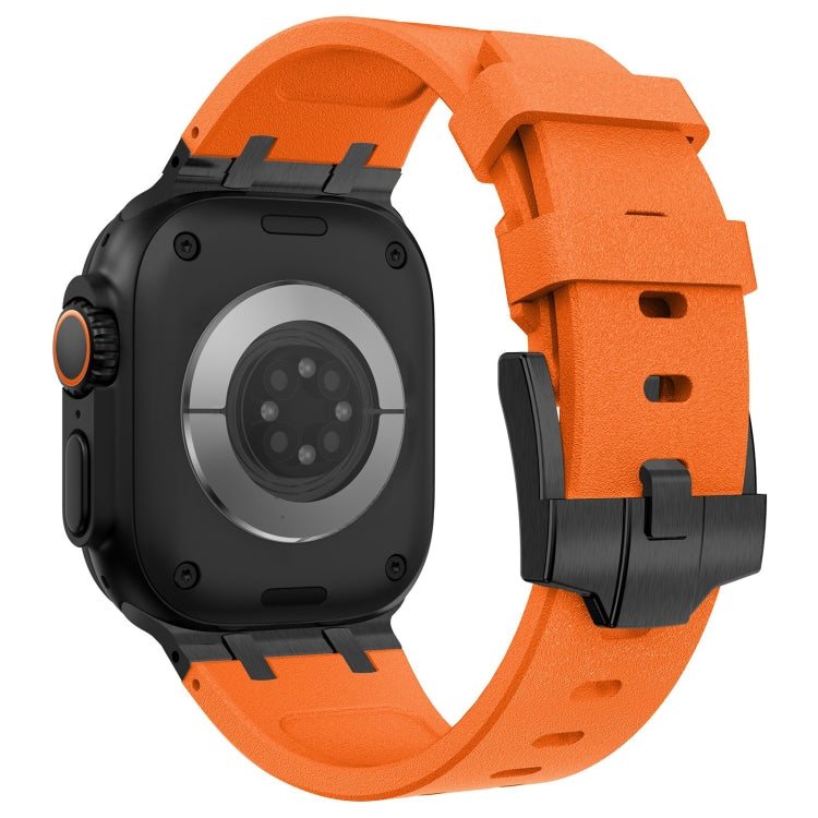 For Apple Watch SE 44mm Stone Grain Liquid Silicone Watch Band(Black Orange)