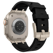 For Apple Watch SE 44mm Stone Grain Liquid Silicone Watch Band(Titanium Black)