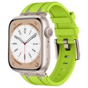 For Apple Watch SE 44mm Stone Grain Liquid Silicone Watch Band(Titanium Green)
