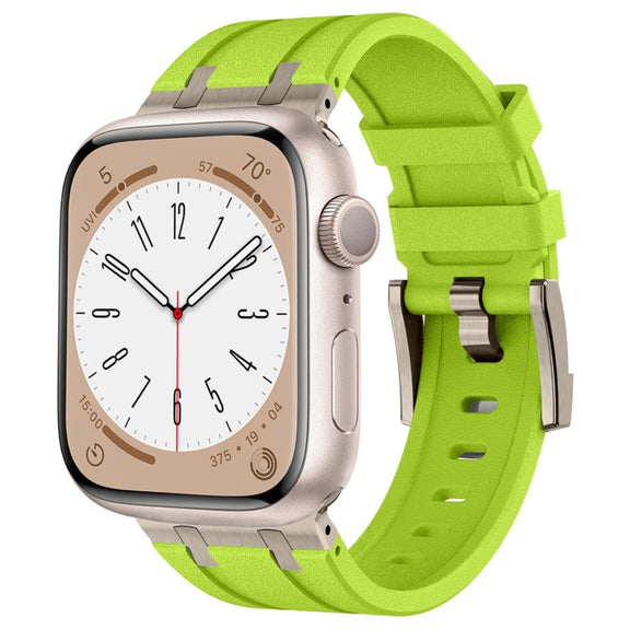For Apple Watch SE 44mm Stone Grain Liquid Silicone Watch Band(Titanium Green)