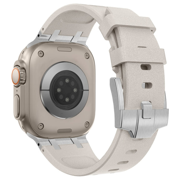 For Apple Watch Series 5 44mm Stone Grain Liquid Silicone Watch Band(Silver Starlight)
