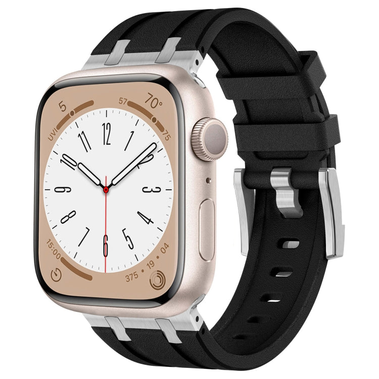 For Apple Watch Series 4 44mm Stone Grain Liquid Silicone Watch Band(Silver Black)