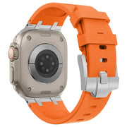 For Apple Watch Series 3 42mm Stone Grain Liquid Silicone Watch Band(Sliver Orange)
