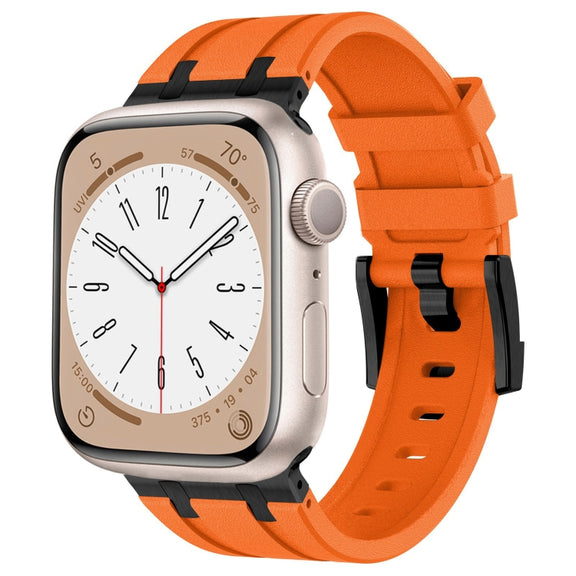 For Apple Watch Series 2 42mm Stone Grain Liquid Silicone Watch Band(Black Orange)