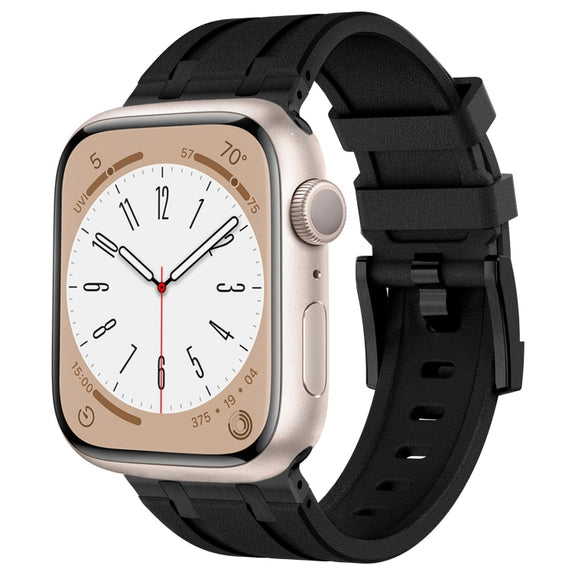 For Apple Watch Series 2 42mm Stone Grain Liquid Silicone Watch Band(Black Black)