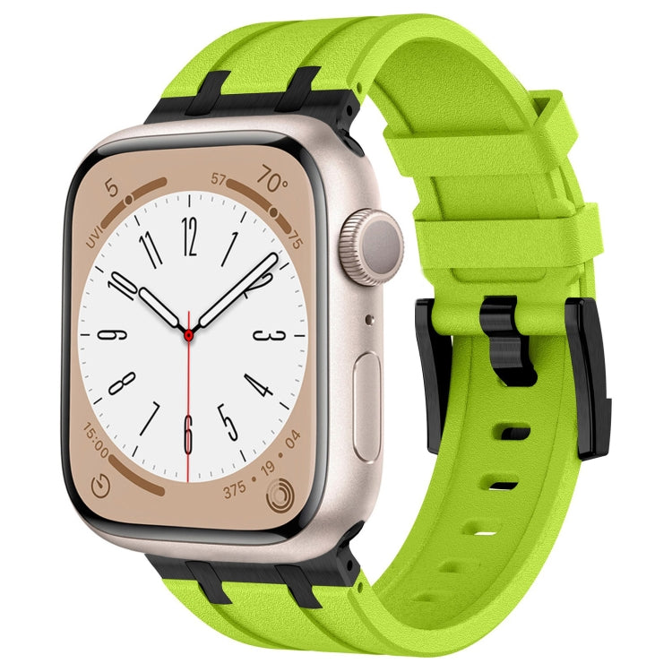 For Apple Watch Series 2 42mm Stone Grain Liquid Silicone Watch Band(Black Green)