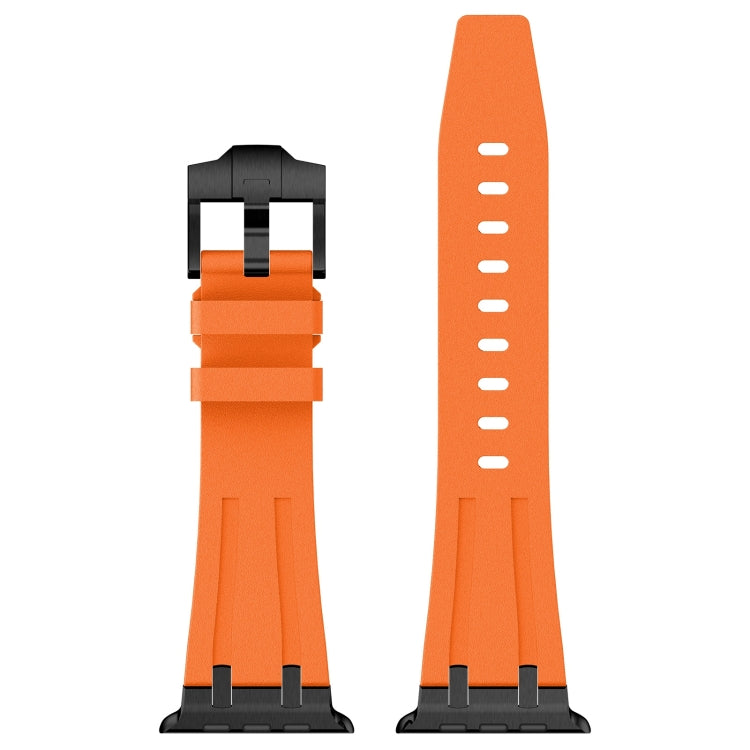 For Apple Watch 42mm Stone Grain Liquid Silicone Watch Band(Black Orange)